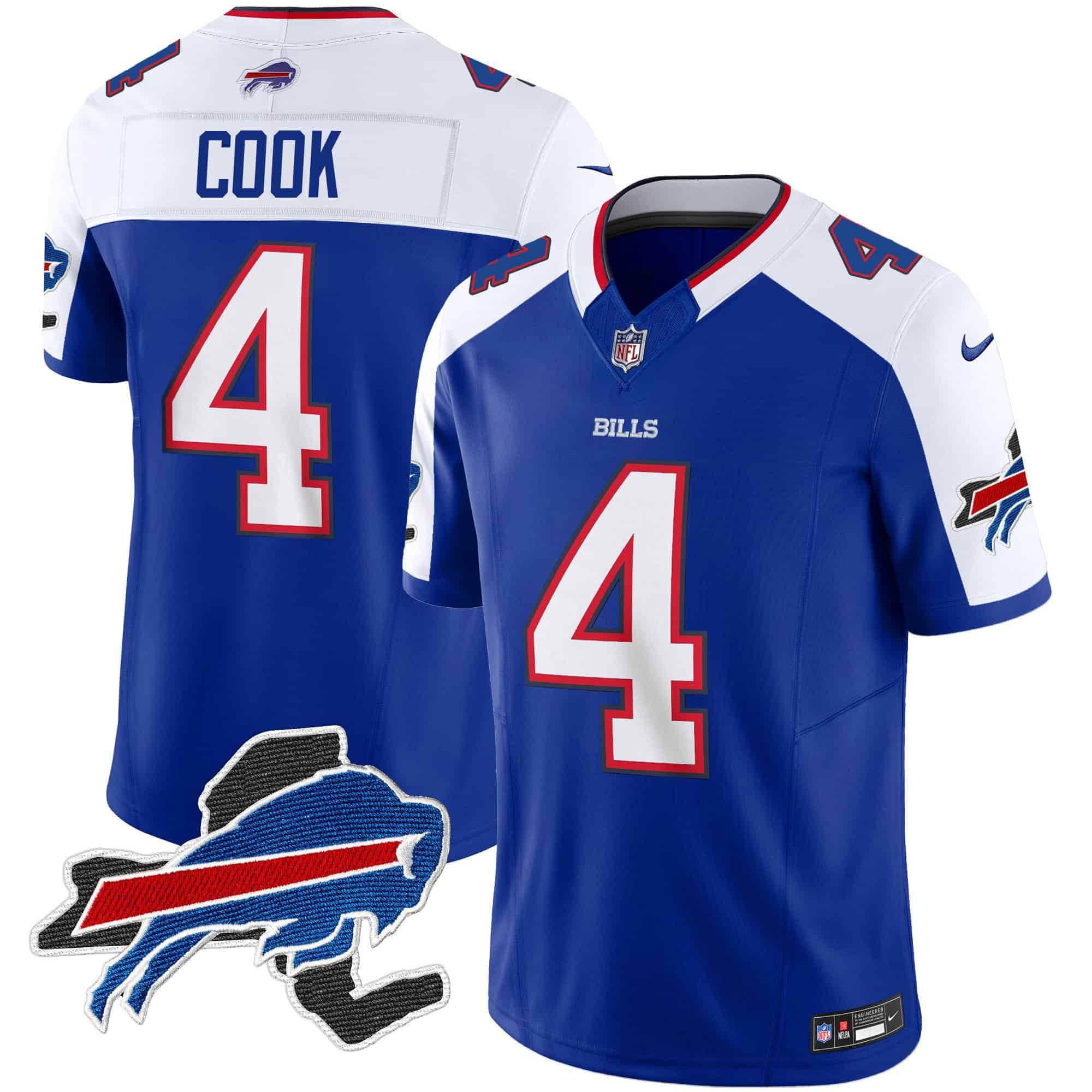 Men Buffalo Bills 4 Cook Blue 2024 Nike Patch Vapor Limited NFL Jersey